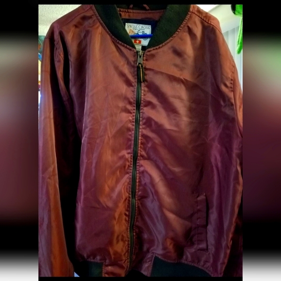 Maroon Burgundy Swiss cross XL Bomber Jacket - Picture 1 of 3